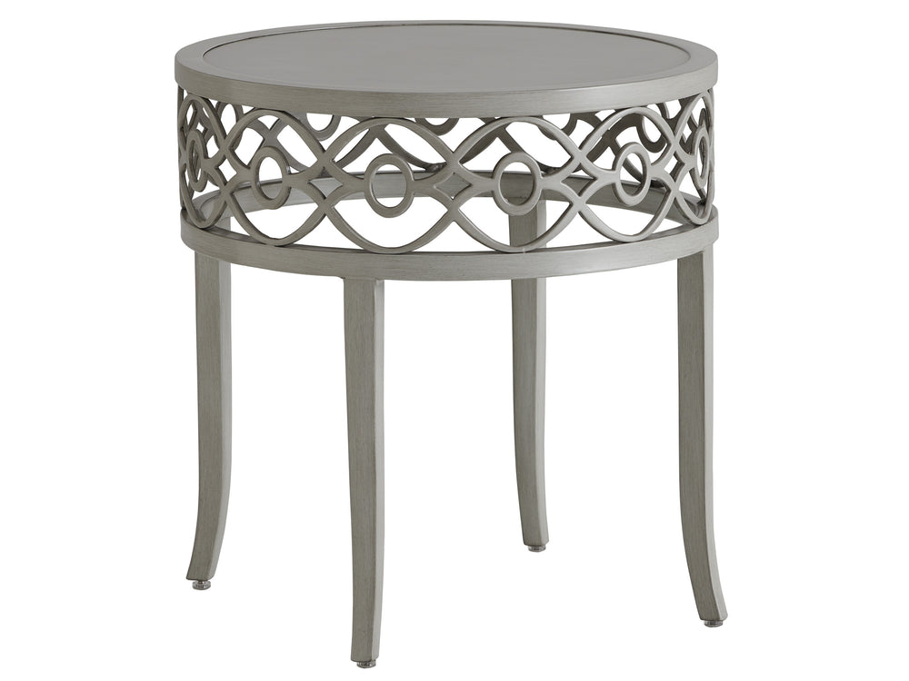 Lexington Tommy Bahama Outdoor 3945-957 Elegant Round End Table For Outdoor Living - Durable Aluminum With Artisan Finish Gray  3945-957