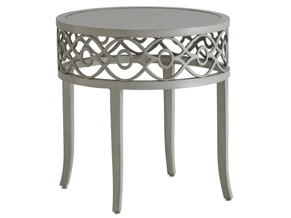 Lexington Tommy Bahama Outdoor 3945-957 Elegant Round End Table For Outdoor Living - Durable Aluminum With Artisan Finish Gray  3945-957