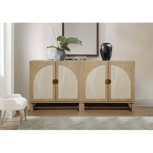 English Elm Boho Rattan Arched Sideboard with Soft Close Doors and Oak Finish for Any Room B011P474819