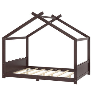 English Elm Twin House Frame Floor Bed Solid Pine Kids Room Montessori Low Profile Play Nook Espresso W1580P387842