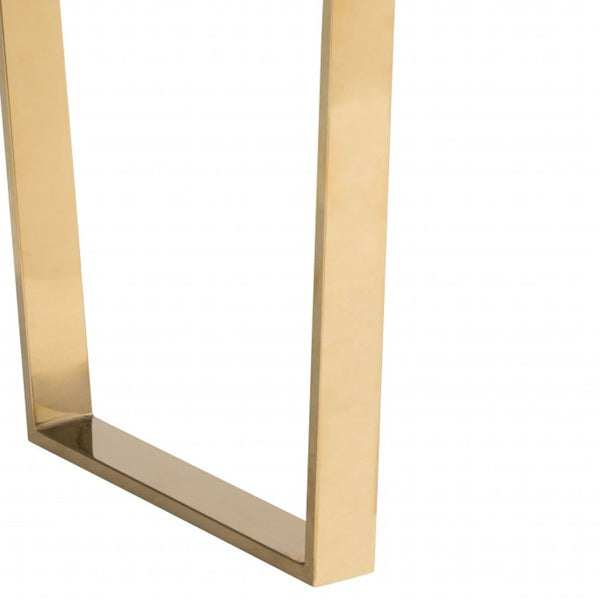 Homeroots 71" White And Gold Faux Marble And Steel Sled Base Dining Table   394605