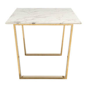Homeroots 71" White And Gold Faux Marble And Steel Sled Base Dining Table   394605