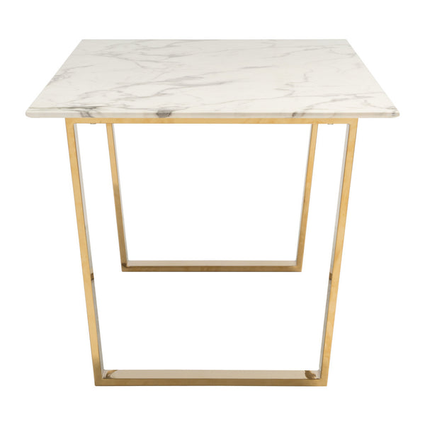 Homeroots 71" White And Gold Faux Marble And Steel Sled Base Dining Table   394605