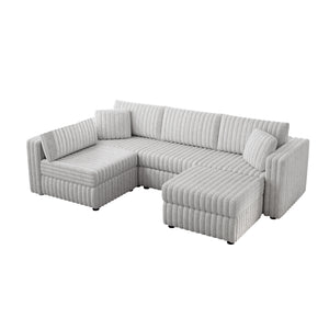 English Elm 106.3" Soft U-Shaped 4-Person Sofa With Ottoman – Modern Comfort, Storage & Style For Any Room W1767S00012