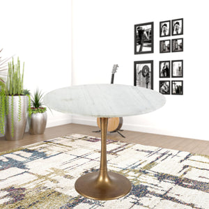 Homeroots 36" Modern White Marble And Burnished Gold Pedestal Bistro Table   394606