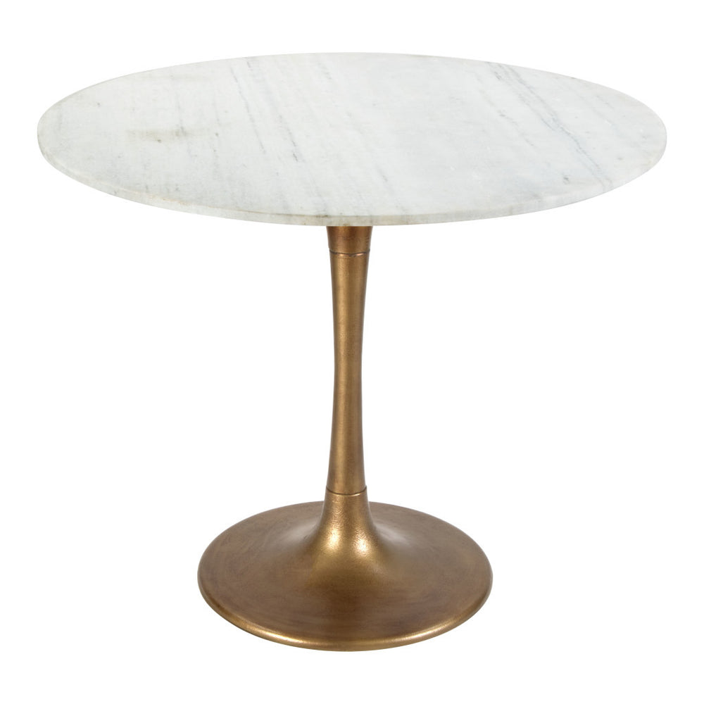 Homeroots 36" Modern White Marble And Burnished Gold Pedestal Bistro Table   394606