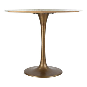 Homeroots 36" Modern White Marble And Burnished Gold Pedestal Bistro Table   394606