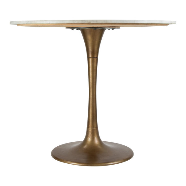 Homeroots 36" Modern White Marble And Burnished Gold Pedestal Bistro Table   394606