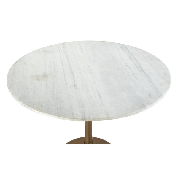 Homeroots 36" Modern White Marble And Burnished Gold Pedestal Bistro Table   394606