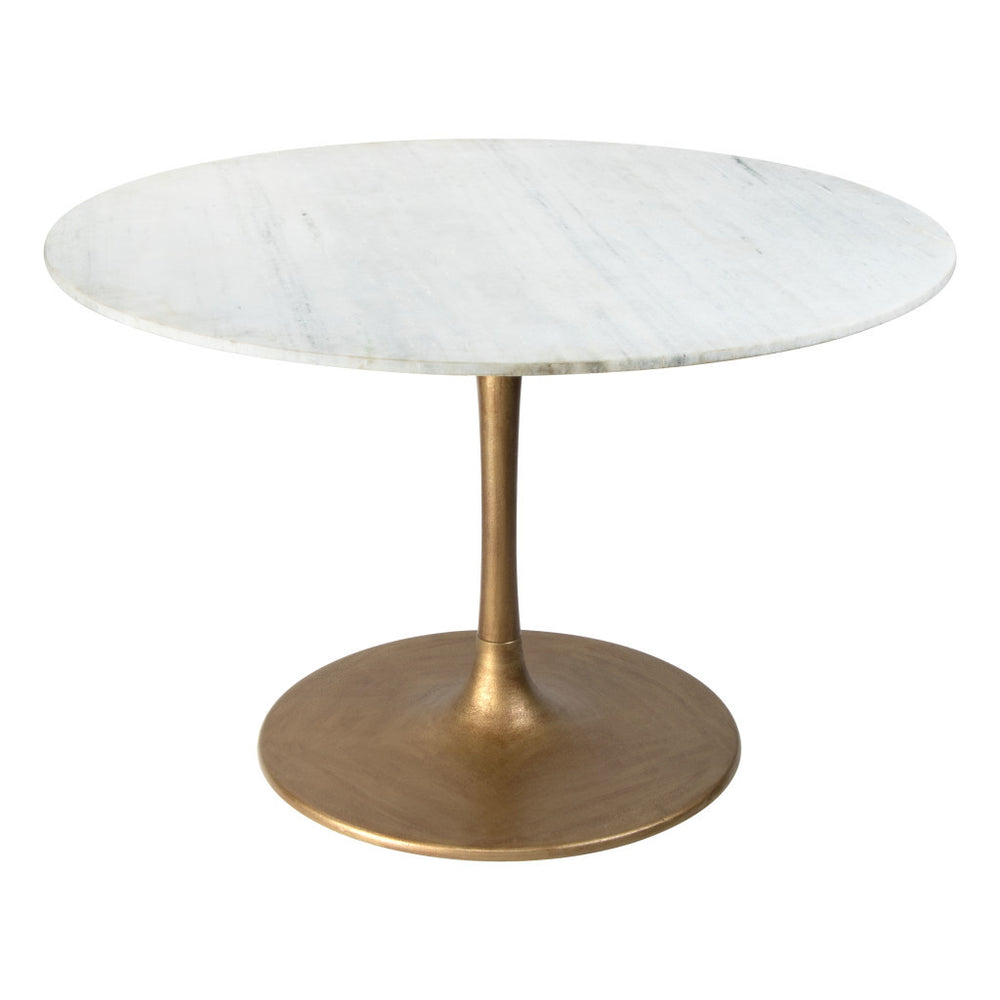 Homeroots 47" White And Gold Rounded Steel Pedestal Base Dining Table   394609