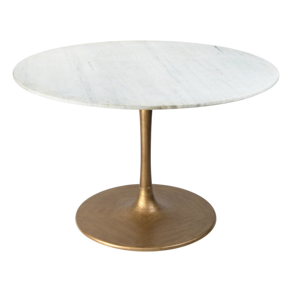 Homeroots 47" White And Gold Rounded Steel Pedestal Base Dining Table   394609