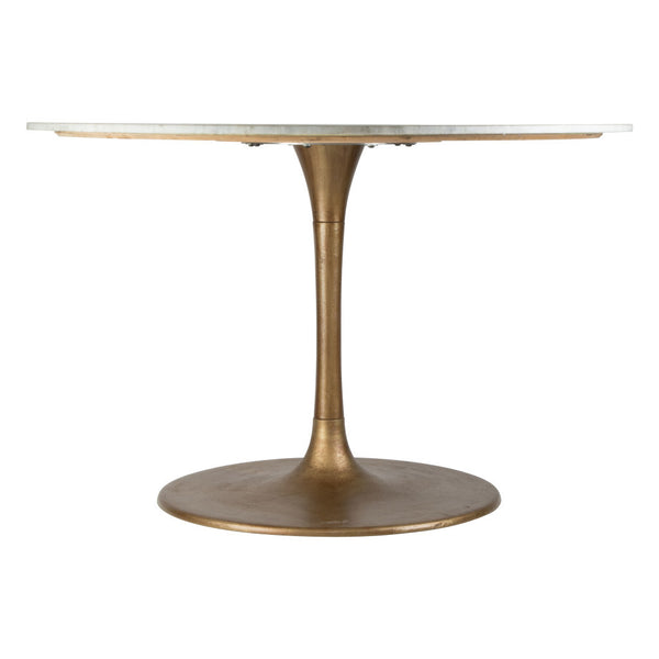 Homeroots 47" White And Gold Rounded Steel Pedestal Base Dining Table   394609