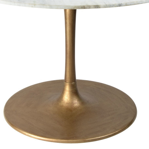 Homeroots 47" White And Gold Rounded Steel Pedestal Base Dining Table   394609