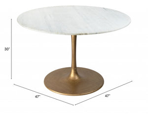 Homeroots 47" White And Gold Rounded Steel Pedestal Base Dining Table   394609