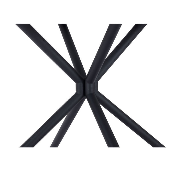 HomeRoots 47" Modern Two-Tone Round Dining Table with Black Steel Base and Marble-Print Top for Small Spaces 394610