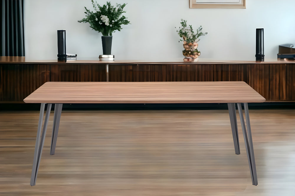 Homeroots 79" Wood Brown And Gray Steel Dining Table   394611