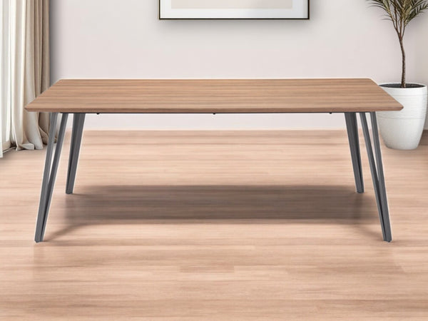 HomeRoots 79" Contemporary Two-Tone Walnut Brown and Gray Steel Dining Table for Stylish Entertaining 394611