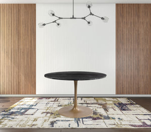 Homeroots 47" Gold Rounded Steel Pedestal Base Dining Table   394616