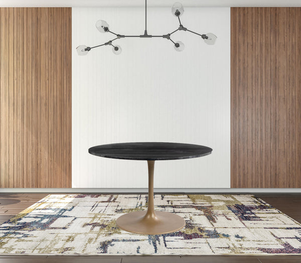 Homeroots 47" Gold Rounded Steel Pedestal Base Dining Table   394616