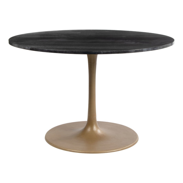 Homeroots 47" Gold Rounded Steel Pedestal Base Dining Table   394616