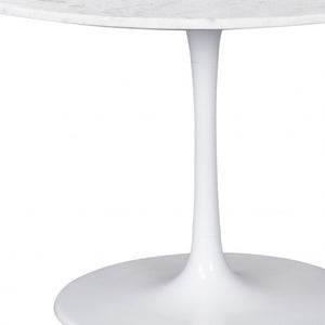 Homeroots 47" White Rounded Marble And Steel Pedestal Base Dining Table   394617