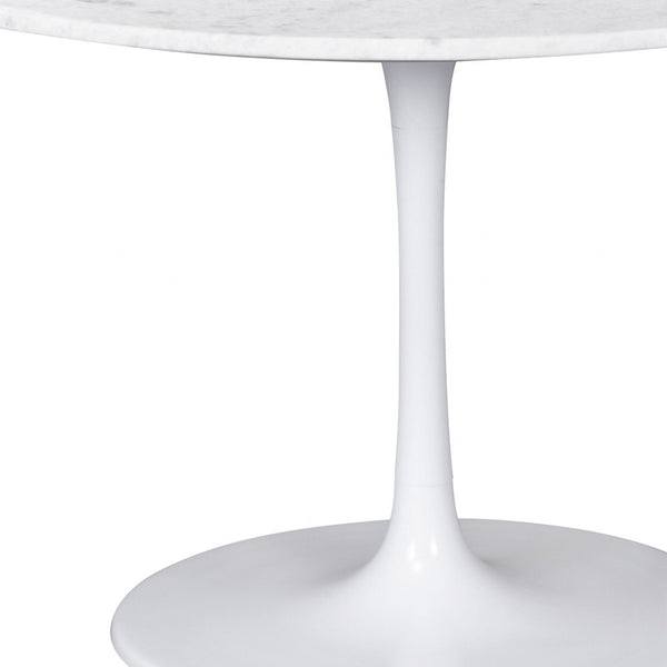 Homeroots 47" White Rounded Marble And Steel Pedestal Base Dining Table   394617