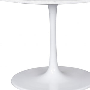 HomeRoots 47" Stylish White Marble & Steel Pedestal Dining Table - Modern Design for 4, Perfect for Gatherings! 394617