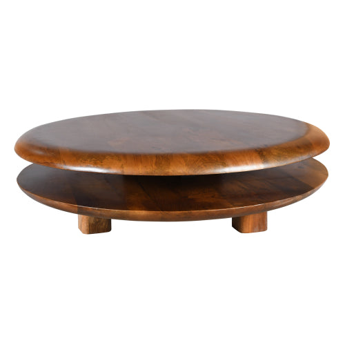 Floating Round Coffee Table Solid Wood Two-Tier 46.3" Rustic Dark Brown Handmade Floating Design