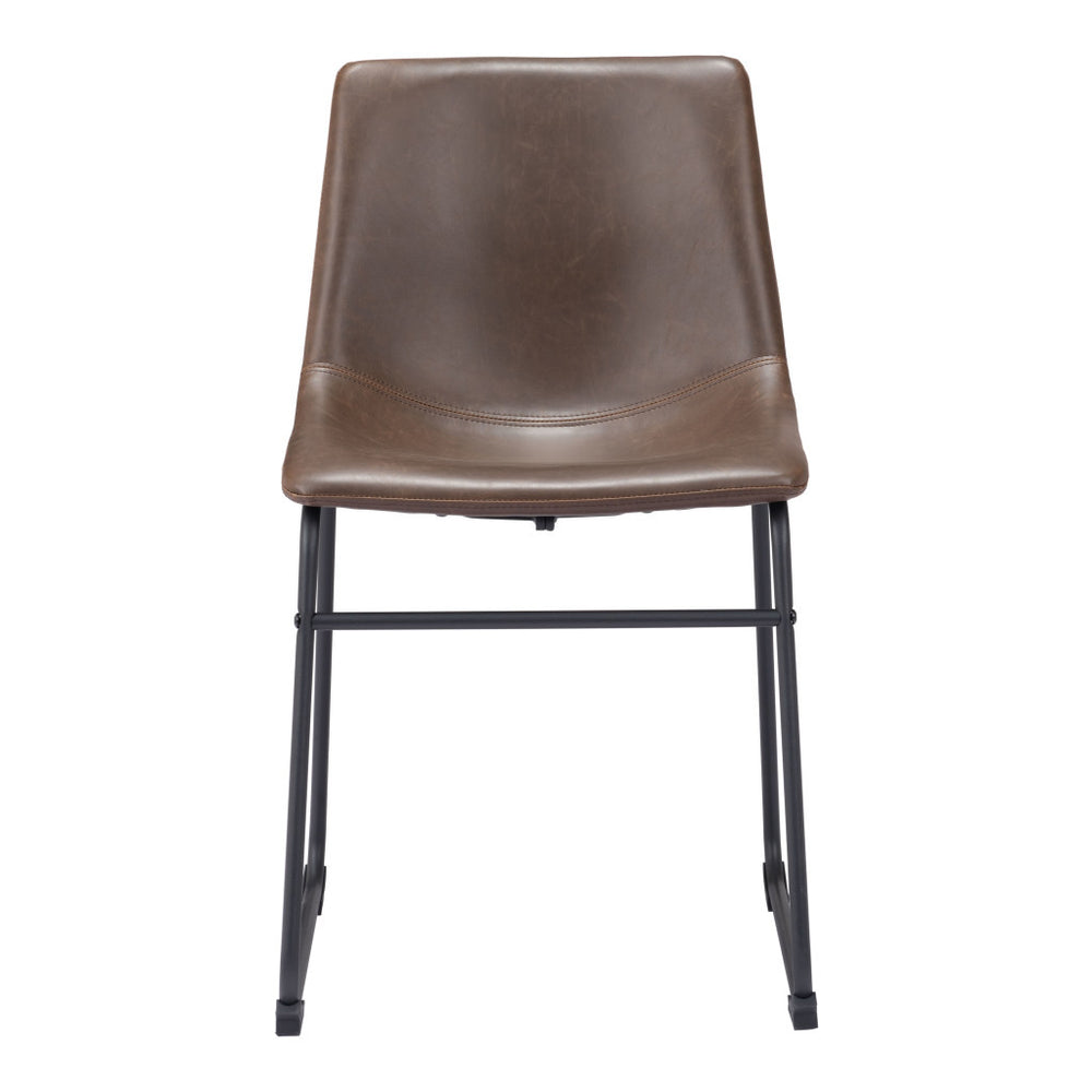 Homeroots Set Of Two Espresso And Black Upholstered Faux Leather Dining Side Chairs  Metal 394635