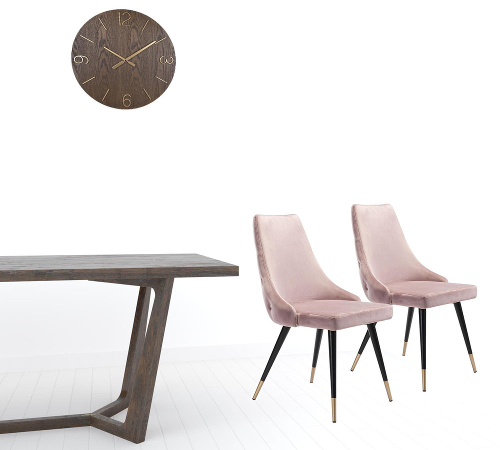 Homeroots Set Of Two Tufted Pink And Black Upholstered Velvet Windsor Back Dining Side Chairs  Metal 394647