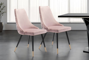 HomeRoots Set of Two Elegant Tufted Velvet Windsor Back Chairs in Pink and Black - Perfect Dining Accent! 394647