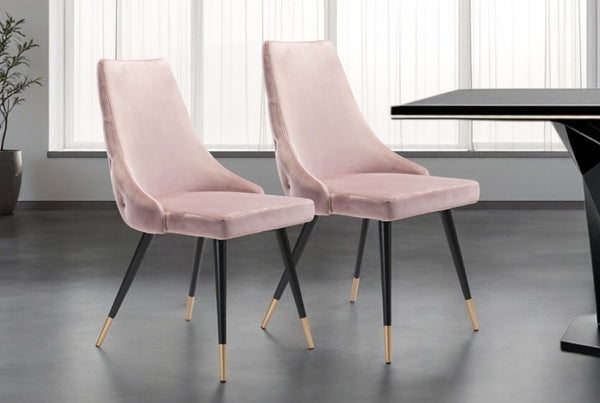 HomeRoots Set of Two Elegant Tufted Velvet Windsor Back Chairs in Pink and Black - Perfect Dining Accent! 394647