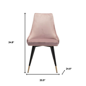 HomeRoots Set of Two Elegant Tufted Velvet Windsor Back Chairs in Pink and Black - Perfect Dining Accent! 394647