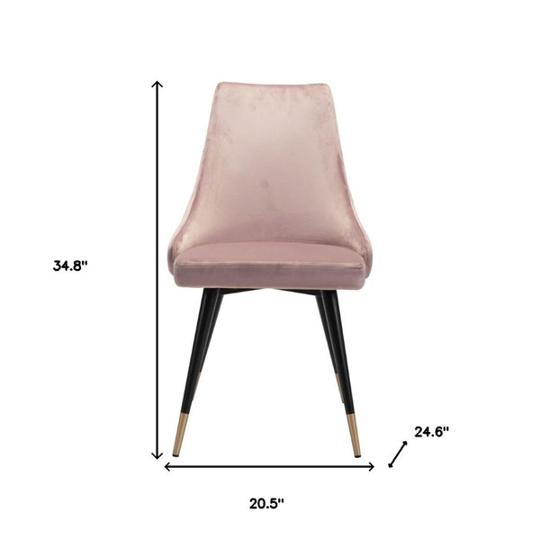 HomeRoots Set of Two Elegant Tufted Velvet Windsor Back Chairs in Pink and Black - Perfect Dining Accent! 394647
