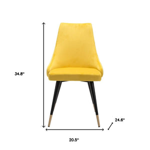 HomeRoots Set of Two Stylish Tufted Velvet Windsor Dining Chairs in Yellow & Black for Chic Spaces 394650