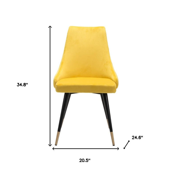 HomeRoots Set of Two Stylish Tufted Velvet Windsor Dining Chairs in Yellow & Black for Chic Spaces 394650