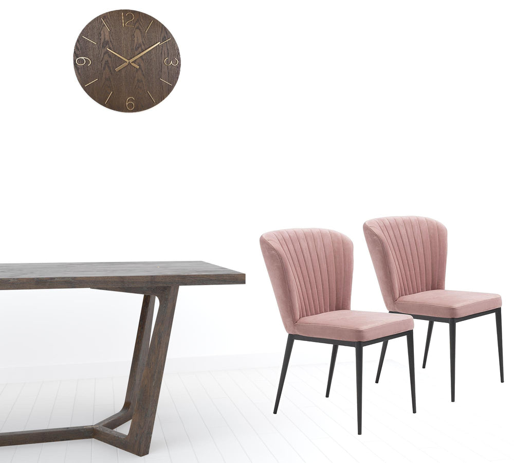 Homeroots Set Of Two Tufted Pink And Black Upholstered Velvet Wing Back Dining Side Chairs  Metal 394652