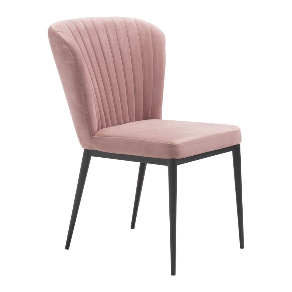 Homeroots Set Of Two Tufted Pink And Black Upholstered Velvet Wing Back Dining Side Chairs  Metal 394652