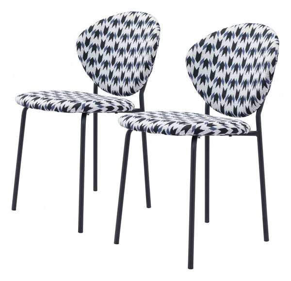 Homeroots Set Of Two Black And White And Black Upholstered Dining Side Chairs  Metal 394659