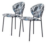 Homeroots Set Of Two Blue Black And White Tropical Design Dining Or Side Chairs  Metal 394662