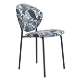 Homeroots Set Of Two Blue Black And White Tropical Design Dining Or Side Chairs  Metal 394662