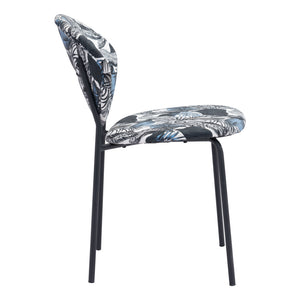 Homeroots Set Of Two Blue Black And White Tropical Design Dining Or Side Chairs  Metal 394662