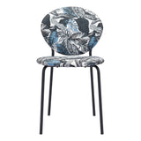 Homeroots Set Of Two Blue Black And White Tropical Design Dining Or Side Chairs  Metal 394662