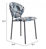 Homeroots Set Of Two Blue Black And White Tropical Design Dining Or Side Chairs  Metal 394662