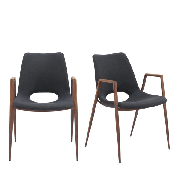 Homeroots Set Of Two Black And Brown Upholstered Faux Leather Open Back Dining Arm Chairs  Wood 394674