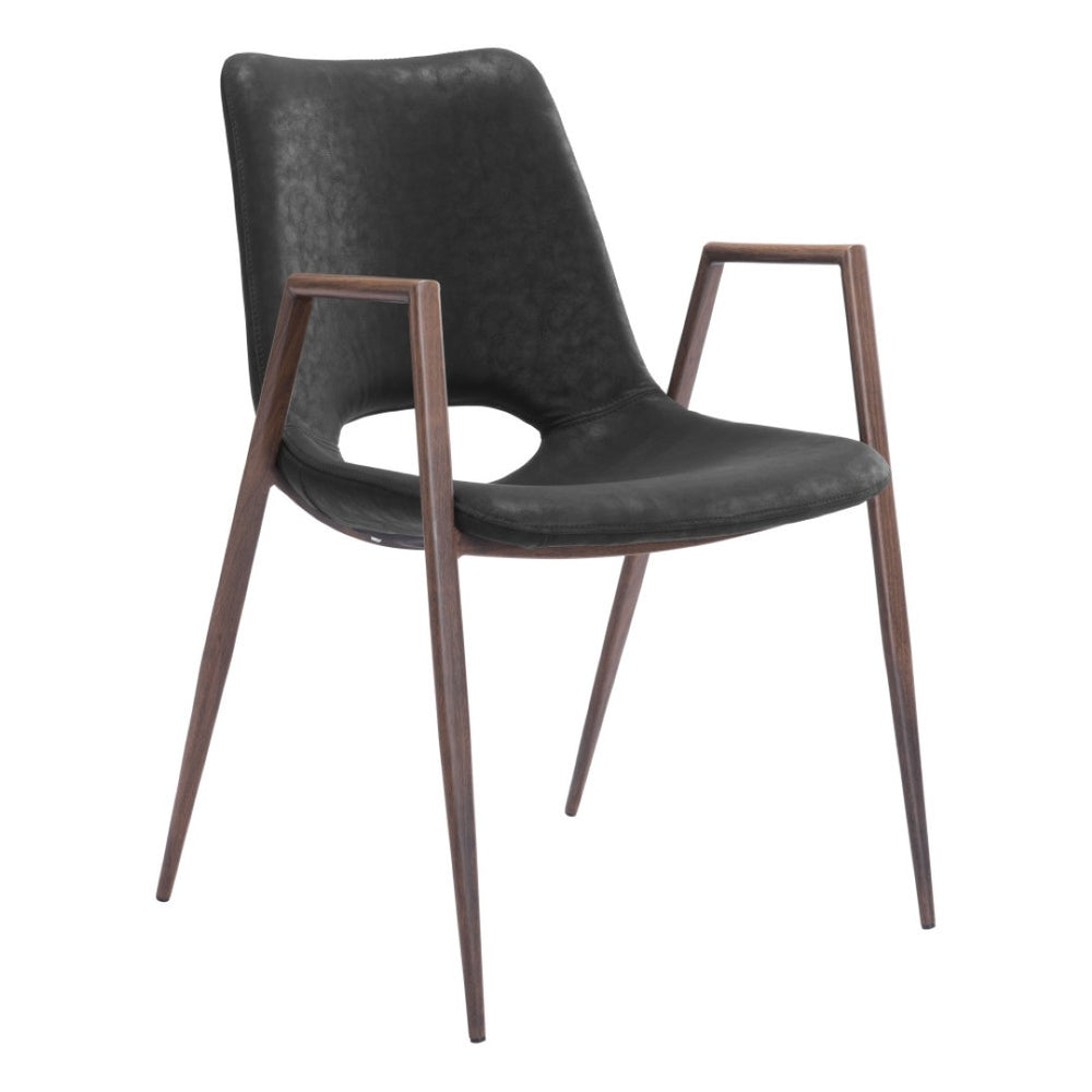 HomeRoots Set of Two Stylish Black and Brown Faux Leather Armchairs with Steel Frame for Dining Comfort 394674
