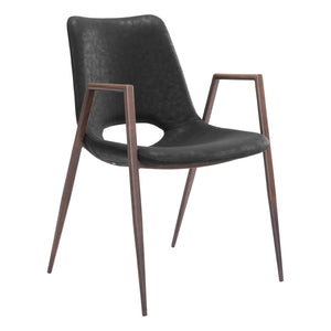 HomeRoots Set of Two Stylish Black and Brown Faux Leather Armchairs with Steel Frame for Dining Comfort 394674