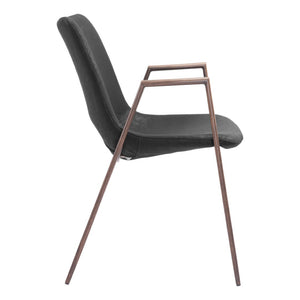 HomeRoots Set of Two Stylish Black and Brown Faux Leather Armchairs with Steel Frame for Dining Comfort 394674