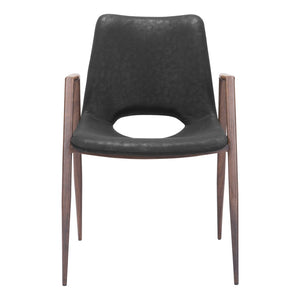 HomeRoots Set of Two Stylish Black and Brown Faux Leather Armchairs with Steel Frame for Dining Comfort 394674