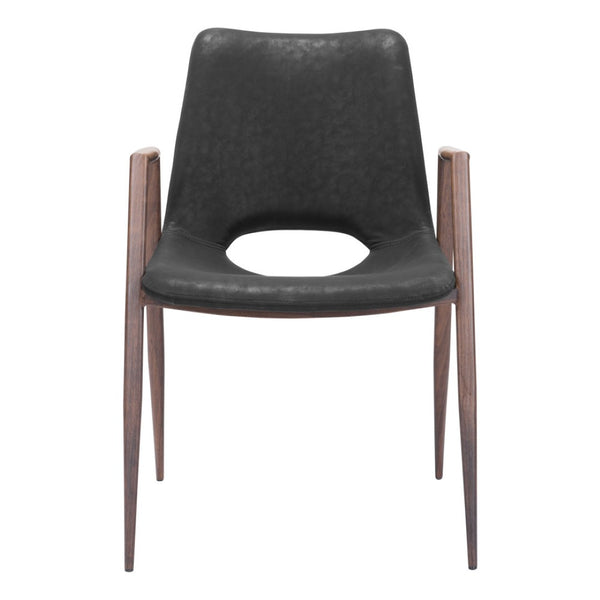 HomeRoots Set of Two Stylish Black and Brown Faux Leather Armchairs with Steel Frame for Dining Comfort 394674